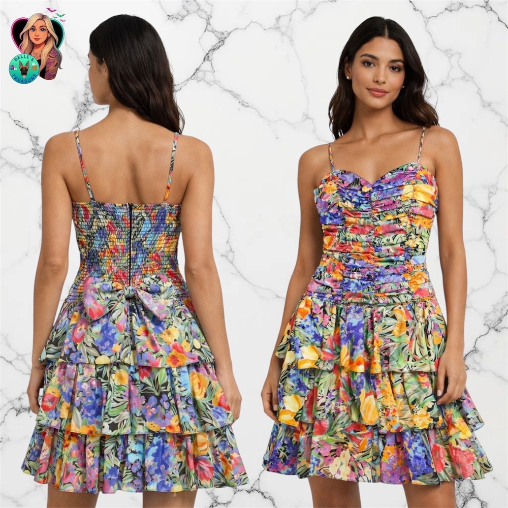 Vintage‎ Avon Fashions Floral Tiered Ruffle Drop Waist Dress 80s 90s Party 11/12